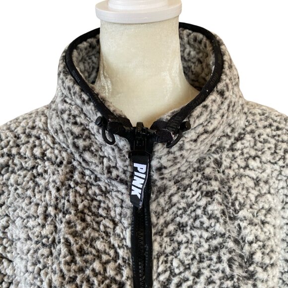 Victoria's Secret PINK women's black and white sherpa quarter zip pullover - Picture 5 of 9